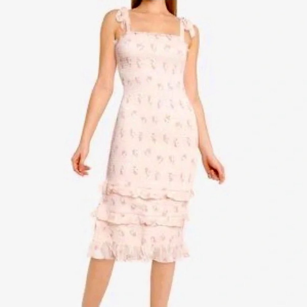 Abercrombie & Fitch Smocked Floral Tie Strap Midi Dress